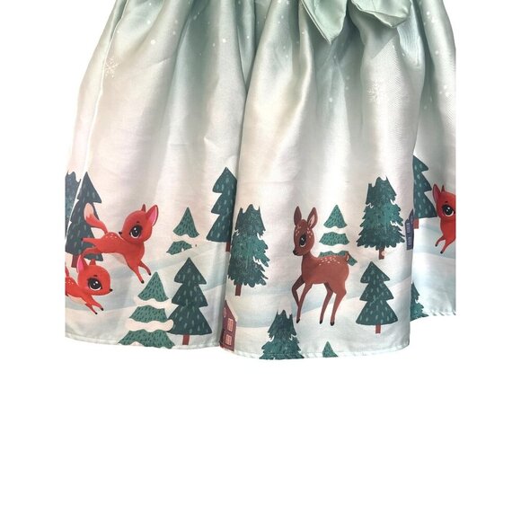 H&M Girls Dress With Reindeer Mint Green Cap Sleeve Bow Lined Size 6X-7 - Picture 2 of 6